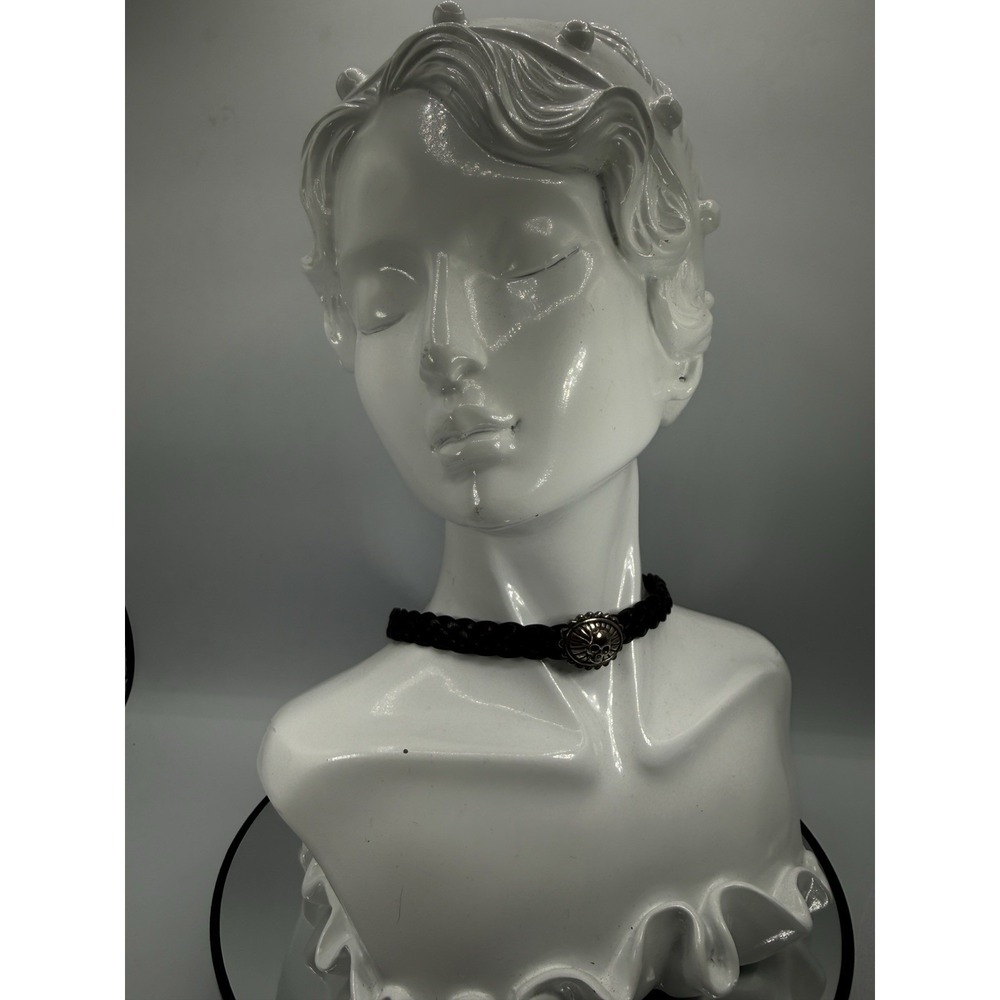 VINTAGE KING BABY STUDIO USA 925 STERLING SILVER LEATHER CHOKER SKULL NECKLACE